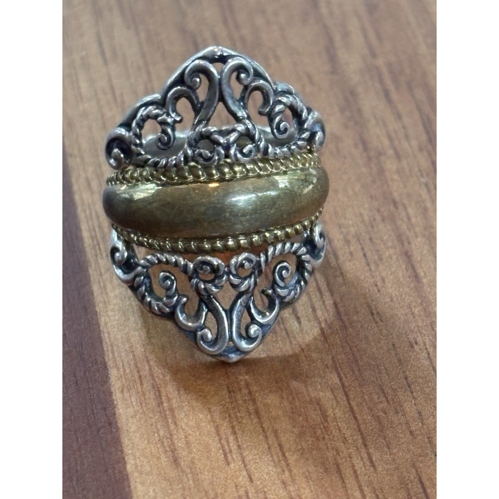 Carolyn Pollack Relios Sterling Silver & Brass Signature Ring Size 7.25